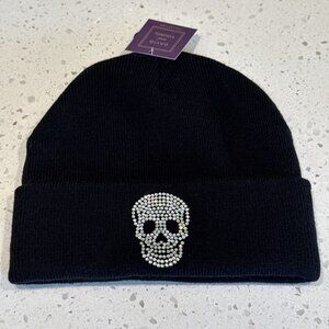 Women’s Girls Black Beanie Gemstone Skull Halloween